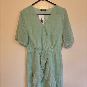 BTFBM Faux Wrap V-Neck Dresses SS Swing Ruffle Hem Summer Short Dress Size Large